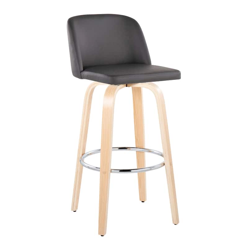Carson Carrington Vallberga 30" Fixed-Height Bar Stool with Natural Wood Base (Set of 2) - Grey Faux Leather/Round Chrome Footrest