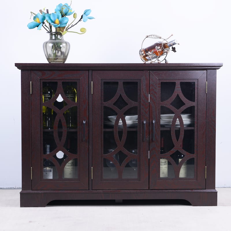 Spacious size sideboard 3 clear tempered glass doors buffet with adjustable shelf