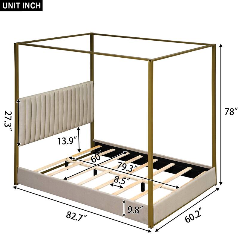 Queen Metal Canopy Platform Bed