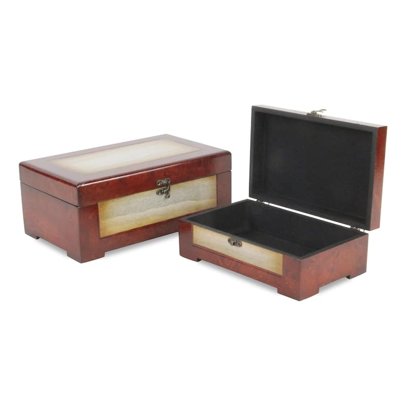 Brown Wooden Treasure Box with Marble Design (Set of 2)