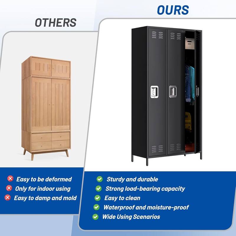 3 Doors Steel Storage Locker Cabinet for Home, Office - N/A