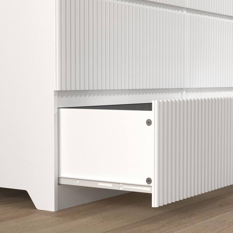 Modern 6-Drawer Wave-Patterned Dressing Table Handle-Less Storage Cabinets with Waterproof Countertop, for Bedroom