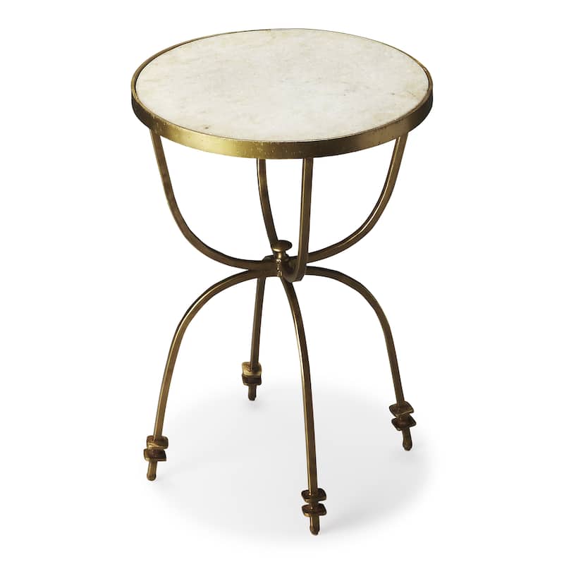 Hager 16 in. W Round Marble & Metal Side Table - White Marble