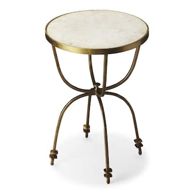 Hager 16 in. W Round Marble & Metal Side Table