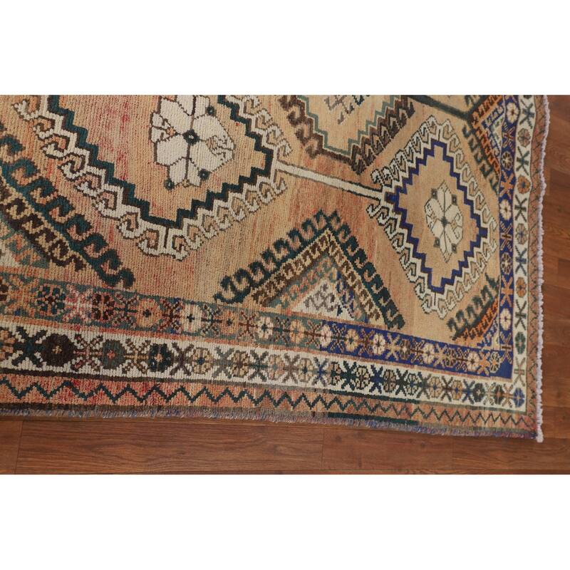Orange Geometric Bakhtiari Persian Vintage Rug Handmade Wool Carpet - 5'0" x 10'0"