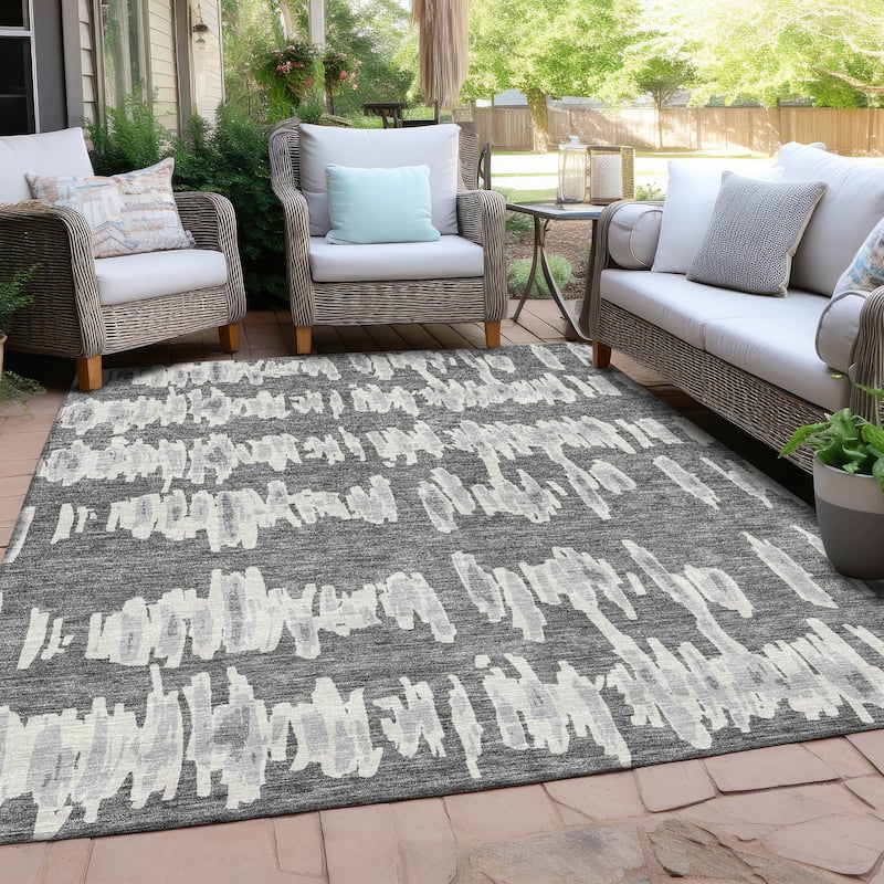 Machine Washable Indoor/ Outdoor Chantille Abstract Contemporary Rug - Gray - 9' x 12'