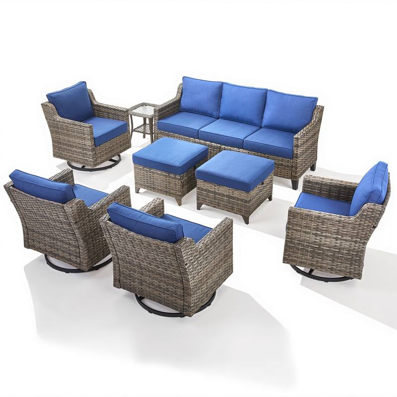 Pocassy 8-Piece Sofa Ottoman w/ Swivel Chair Table Set.