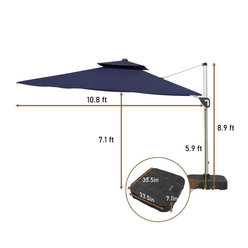 11FT Patio Umbrella Outdoor Square Double Top Umbrella with Base