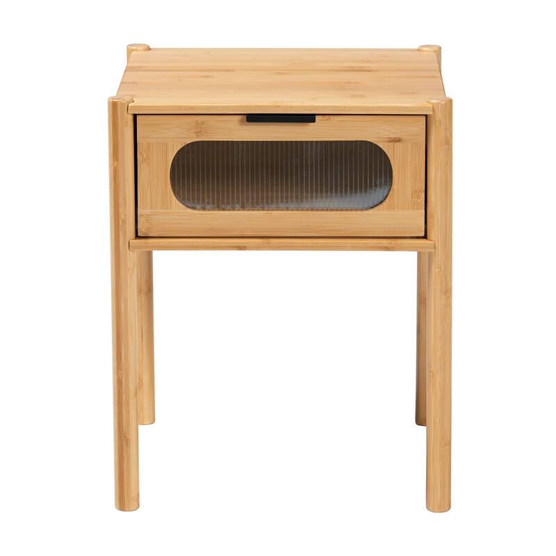 Naresh Mid-Century Modern Transitional Natural Brown Bamboo Wood 1-Drawer End Table