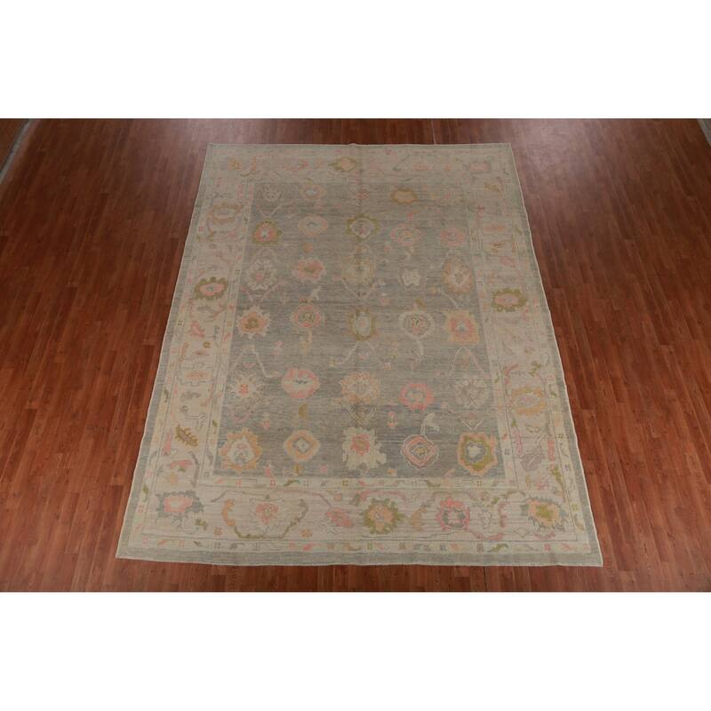 Hand Knotted Oriental 100% Wool Carpet Transitional All-Over Greys & Charcoal Oushak Area Rug - 11' 10'' X 8' 11''