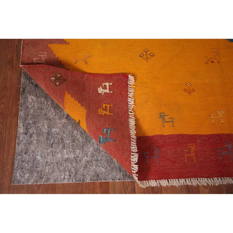 Vegetable Dye Kilim Qashqai Persian Vintage Rug Flatweave Wool Carpet - 4'8" X 6'4"
