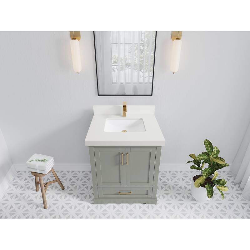 Willow Collection 30 in W x 22 in D x 36 in H Reeded Boston Single Bowl Sink Bathroom Vanity with Quartz or Marble Countertop - 2"White Quartz - Evergreen