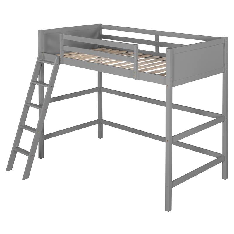 Solid Wood Twin Size Loft Bed with Ladder(Gray)