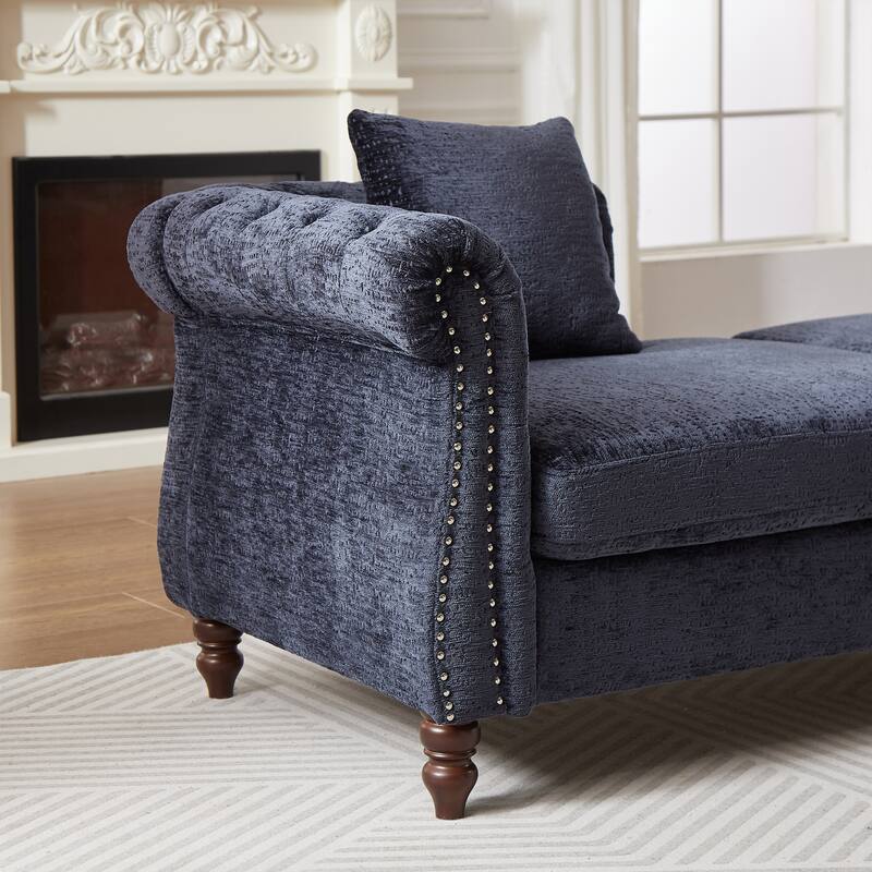 81" Button Tufted Sleeper Sofa Bed with Nailhead and Pillows