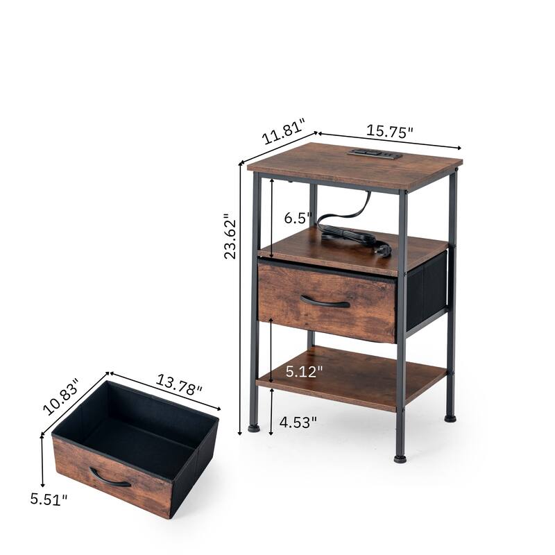 Homy Casa Industrial Nightstands Drawers, USB, Power Outlet Vintage