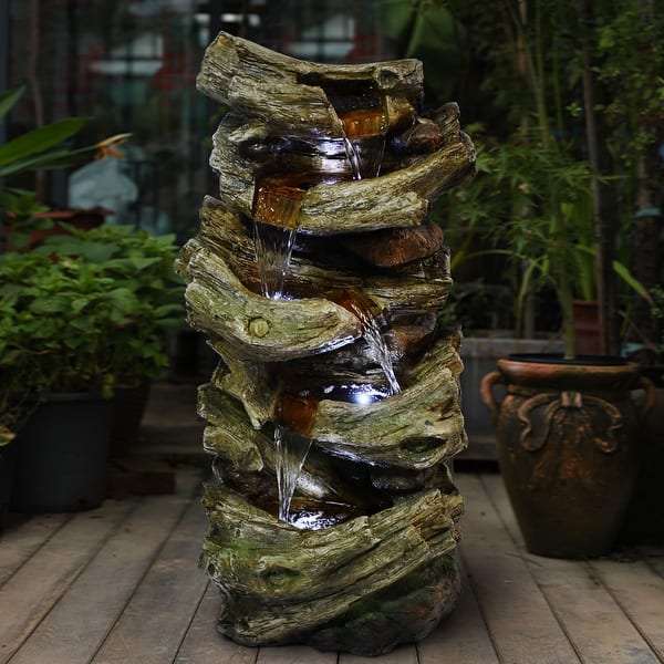 slide 1 of 7, Nestfair 5-Tier Floor Rack Water Fall Fountain with White LED Light Multi - Floor/Lighted - Polyresin