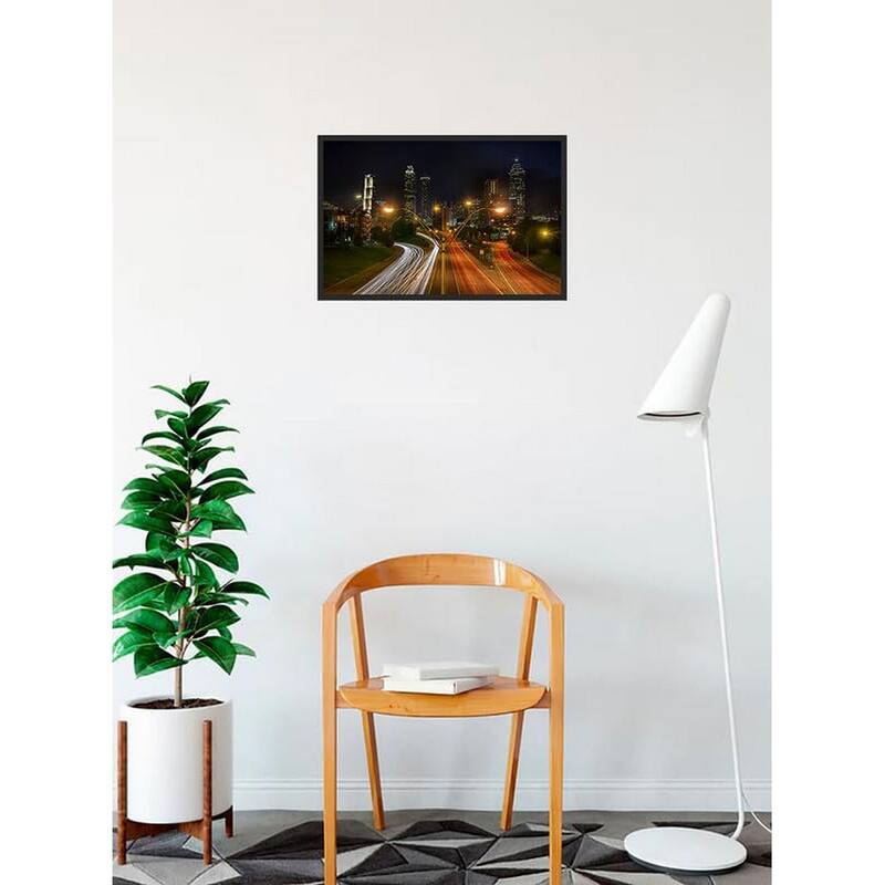 Atlanta GA at Night Traviling Lights Photography by Wayne Collamore Framed Poster - 12 x 18 Inch