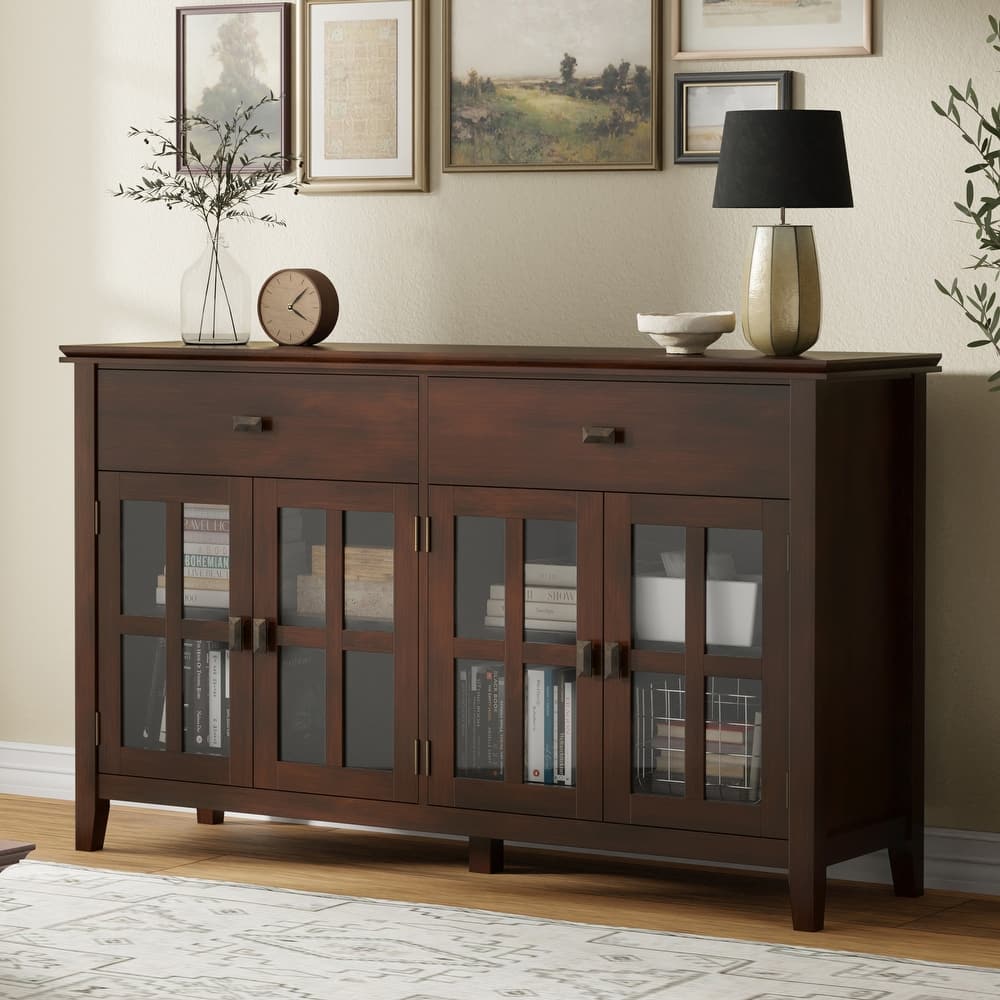 WYNDENHALL Stratford 60" Wide Solid Wood Transitional Large 4 Door Sideboard Buffet -  17"d x 60"w x 34"h