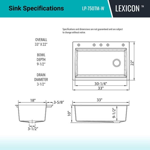33 Inch Lexicon Platinum Quartz Composite Drop-in Undermount Single Bowl Workstation Galaxy White Kitchen Sink LP-750TM-W
