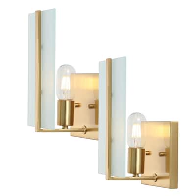 Sylvie 5.5" 1-Light Modern Coastal Iron/Glass LED Sconce, Brass Gold (Set of 2) by JONATHAN Y