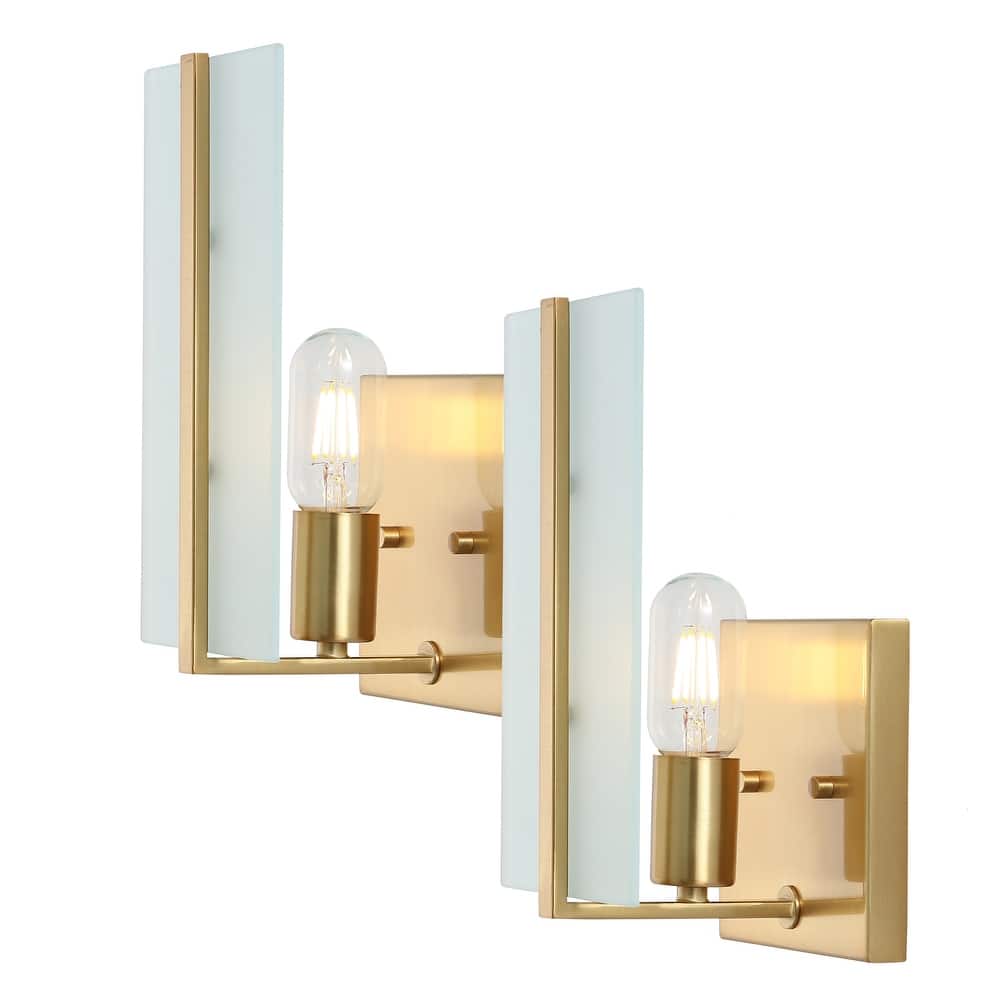 JONATHAN Y Sylvie 5.5" 1-Light Modern Coastal Iron/Glass LED Sconce, Brass Gold (Set of 2)