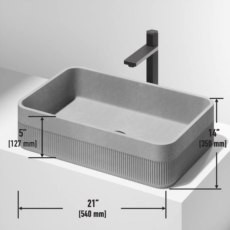 Cypress Modern Gray Concreto Stone Rectangular Fluted Vessel Sink On