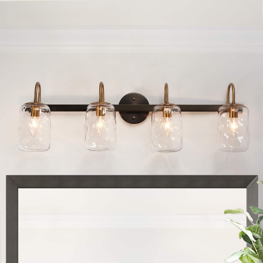 Kole Farmhouse 4-Light Linear Bathroom Vanity Lights Mason Jar Glass Wall Sconces