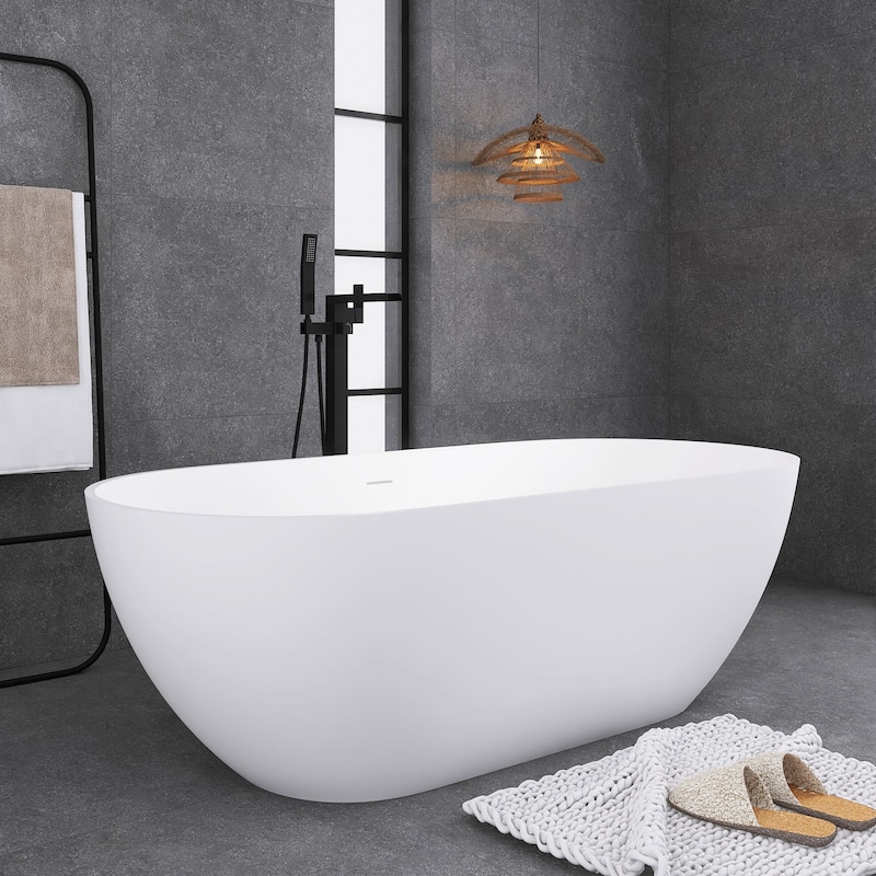 63 in. Solid Surface Freestanding Flatbottom Soaking Bathtub