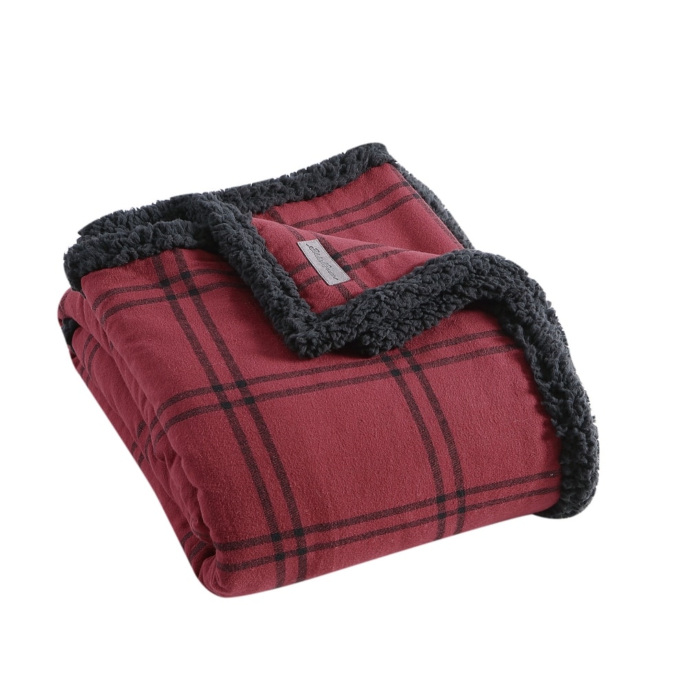 Eddie Bauer Flannel Cotton With Faux Shearling Reverse Throw Blanket (50X60 Inches)