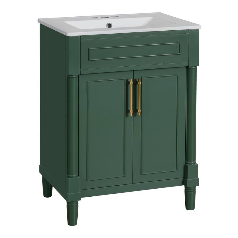 Elegant Bathroom Vanity Freestanding Storage Cabinet with Sink, 2 Doors, Gold Handles and Adjustable Interior Shelf