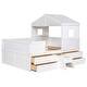 Full Size House Low Loft Bed with Four Drawers - White