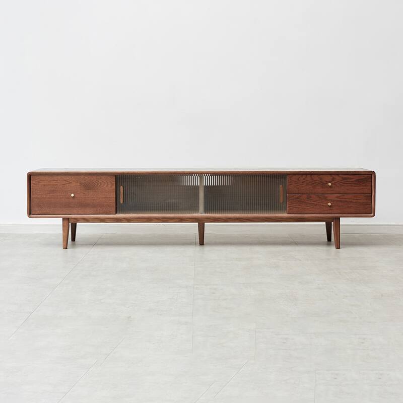 Modern TV Stand with Glass Doors and Drawers
