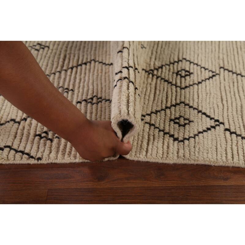 Trellis Moroccan Area Rug Hand-Knotted Geometric Wool Carpet - 6'0"x 9'8"