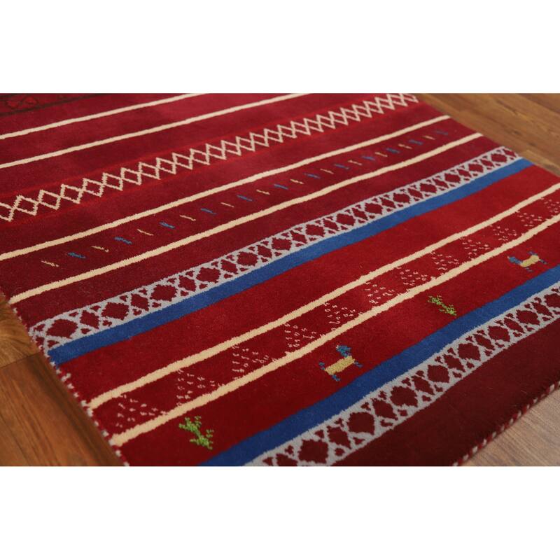 Tribal Red Gabbeh Indian Runner Rug Handmade Wool Carpet - 2'7" x 7'8" - 2'7" x 7'8" - Red