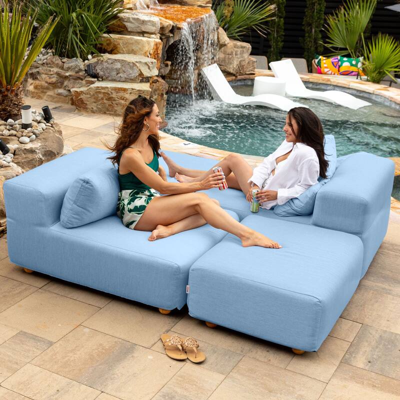 Jaxx Vada Outdoor Sun Lounger Loveseat Luxurious Modular Double Chaise and Conversation Nook - 72" W x 79.5" D x 25.5" H