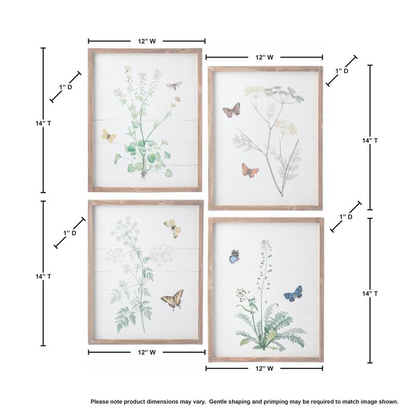 Wood Butterfly And Flower Print 12x14" Set of 4 - 14