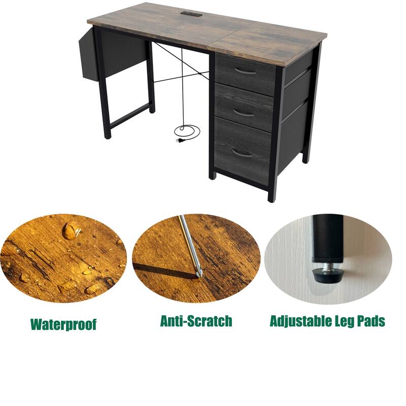 Office Desk Study Desk Company Computer Desk Game Table Vanity Table Home Desk with Power Outlet, 3 Drawers and Side Pocket