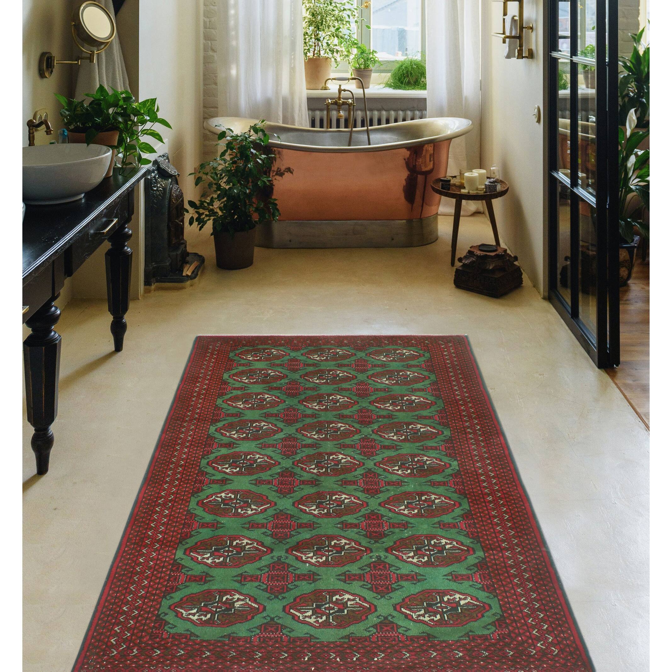 Noori Rug Vintage Distressed Jayla Green/Red Rug 4'1" x 6'0" Bed
