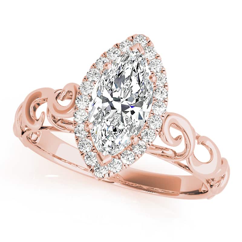 Auriya 14k Rose Gold Lab Grown Marquise Diamond Halo Engagement Ring 0.50 to 5.00 ct. tw. (F-G VS) - 1.25 ct. center - 7