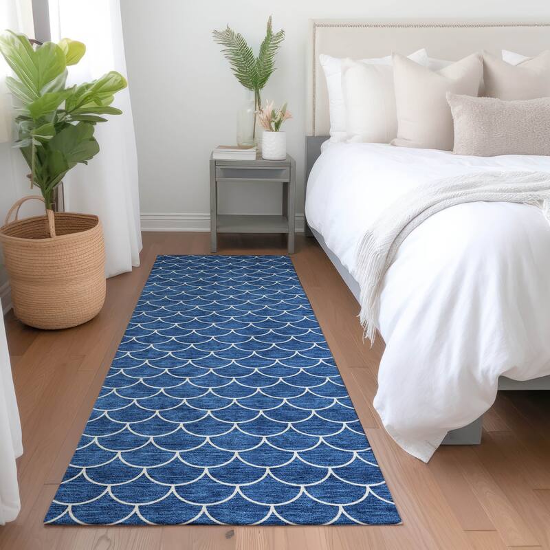 Premium Washable Super Soft Geo Scallops Mayfield Rug - Blue - 2'3" x 7'6"