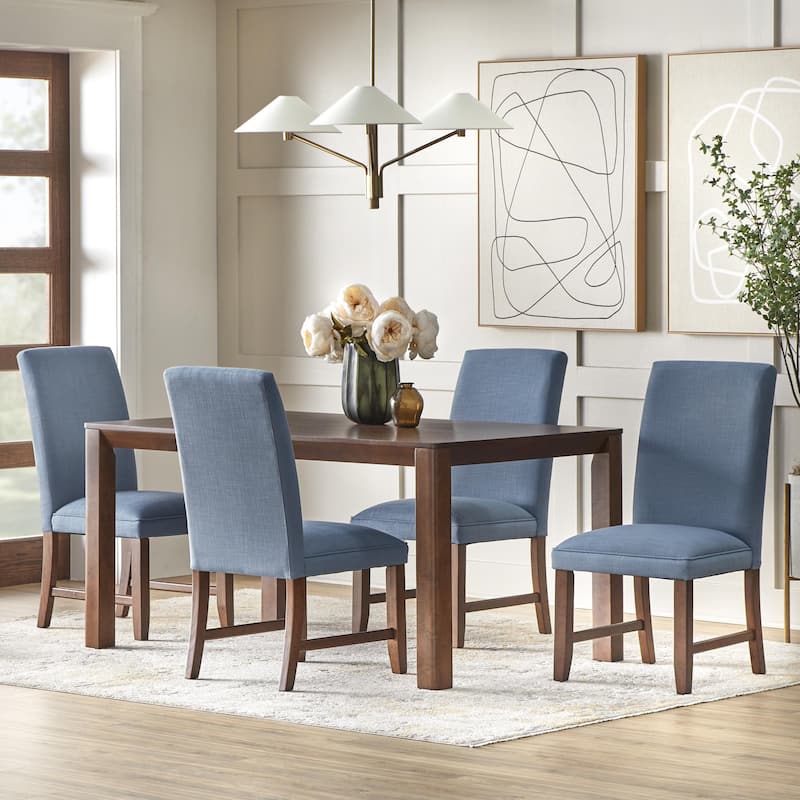 Lifestorey Dakota Dining Set - 5-Piece Walnut/Blue Solid