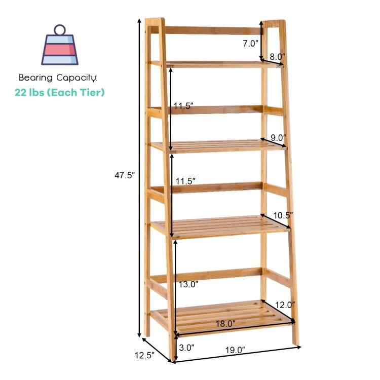 47.5 Inch 4-Tier Multifunctional Bamboo Bookcase Storage Stand Rack - 19" x 12.5" x 47.5"(L x W x H)