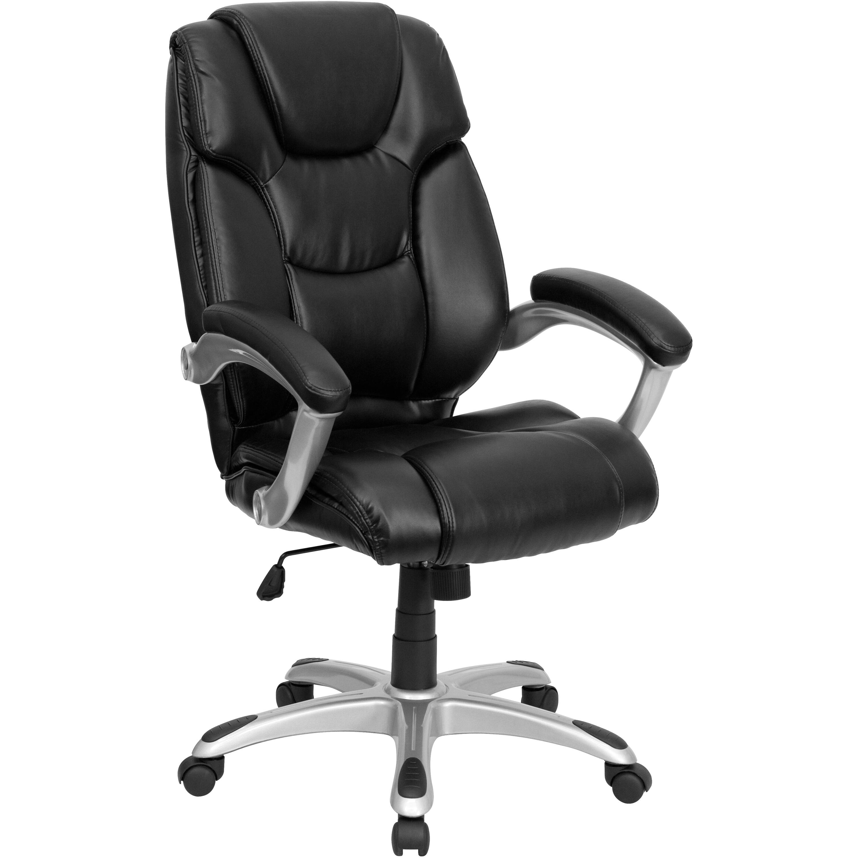 High Back LeatherSoft Layered Upholstered Office Chair w/Silver Nylon