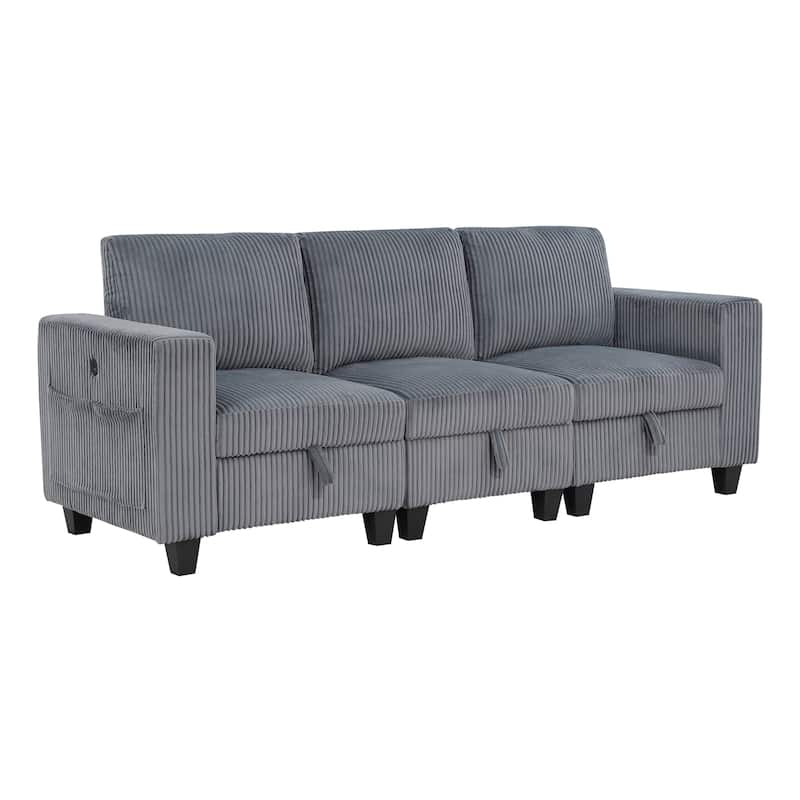 Kenlis Corduroy Living Room Sofa with Storage - Dark Gray