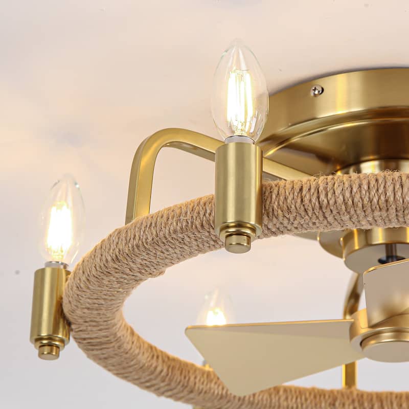 20" 6-Light Flush Mount Gold Ceiling Fan with Light