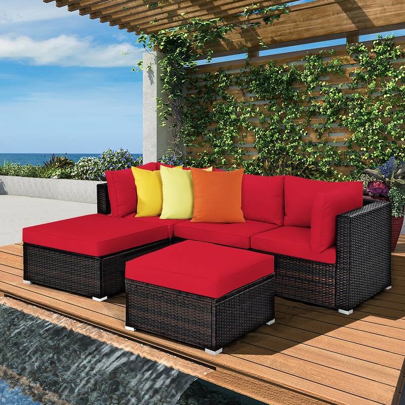 Costway 5PCS Patio Rattan Furniture Set Sectional Conversation Set - 5-Piece Sets