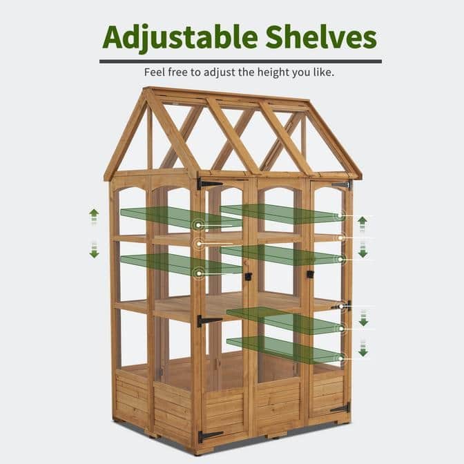 MCombo Wooden Greenhouse, Outdoor Greenhouse with Adjustable Roof Vent and 8 Lockable Door, 48" x 38.8" x 83.9" , 0851