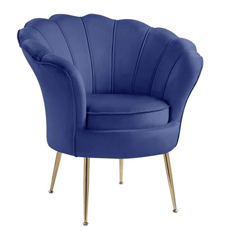 Velvet Scalloped Back Barrel Accent Chair with Metal Legs