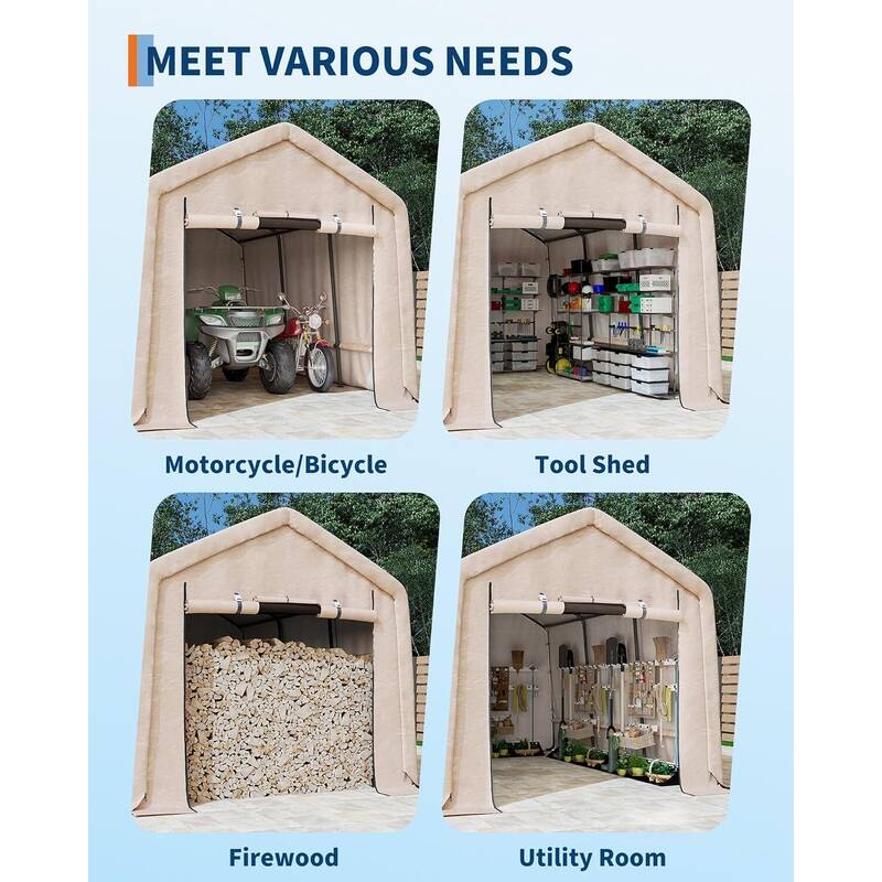 7x15 FT Portable Outdoor Storage Shed, Carport for Motorcycle, Firewood, Garden and Tools - 7X15 Ft