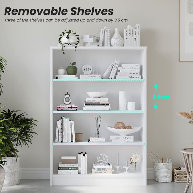 4 Shelf Office Bookcase, 48 Inches Tall Modern Wood Bookshelf, 4 Tier Wide Manga Bookshelves Library Bookcase